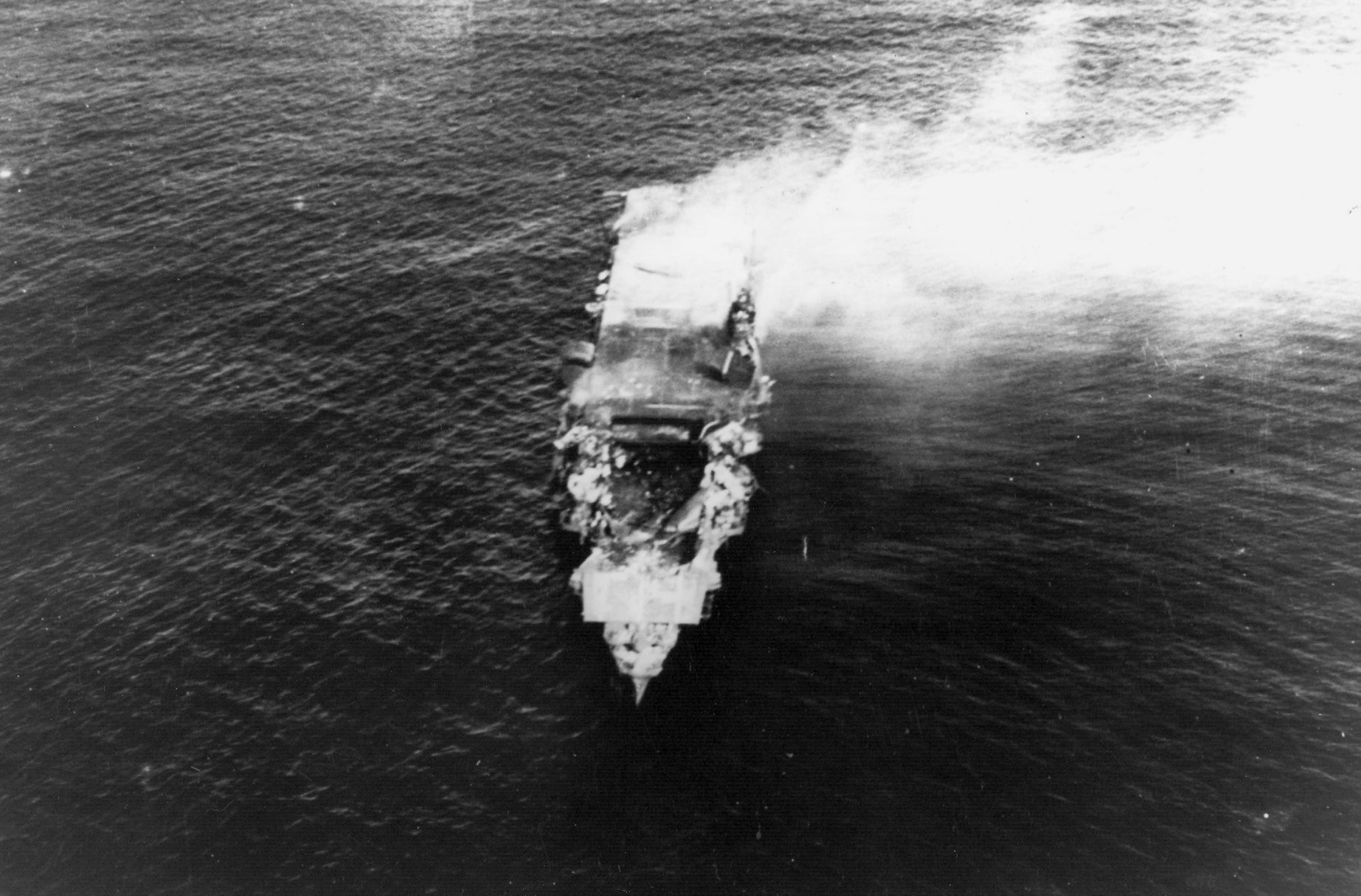 Archive photo showing the Japanese carrier Hiryu still burning Battle of Midway 5th Jun 1942 01