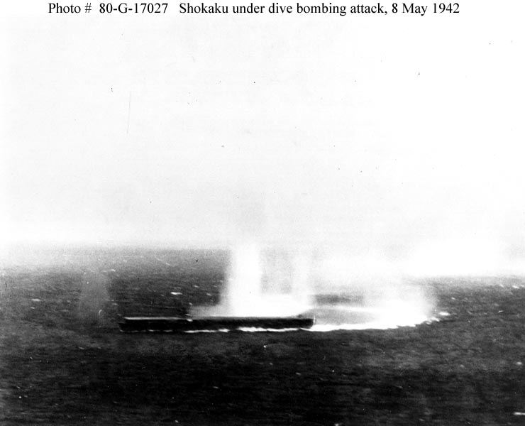 Japanese Carrier Shokaku under attack during the Battle of Coral Sea 8th May 1942 USN G17027