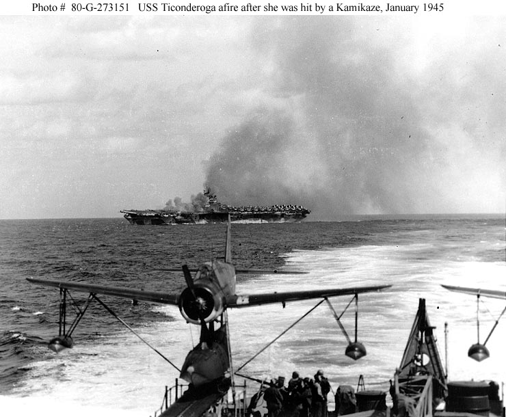 CV 14 USS Ticonderoga Kamikaze Attack 1945 01