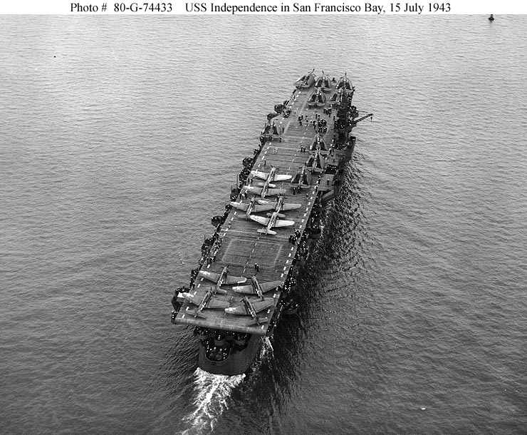 CV 22 USS Independence hull number changed from to CVL 22 San Francisco Bay California 15 July 1943 02