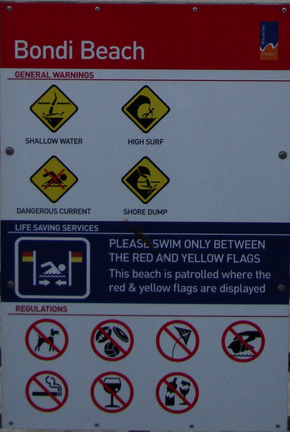 Australia Bondi Beach swimming signs 03