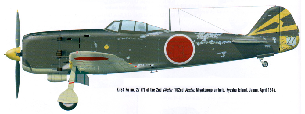 Artwork Nakajima Ki 84 102 Sentai 2 Chutai 27 Miyakonojo AF Kyushu Island Japan Apr 1945 0A