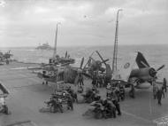 Asisbiz Fleet Air Arm Fairey Barracuda and Corsairs aboard HMS Formidable with HMS Berwick IWM A25436