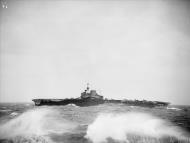 Asisbiz RN carrier HMS Formidable in heavy seas Mediterranean as seen from HMS Rodney Apr 1943 IWM A16071