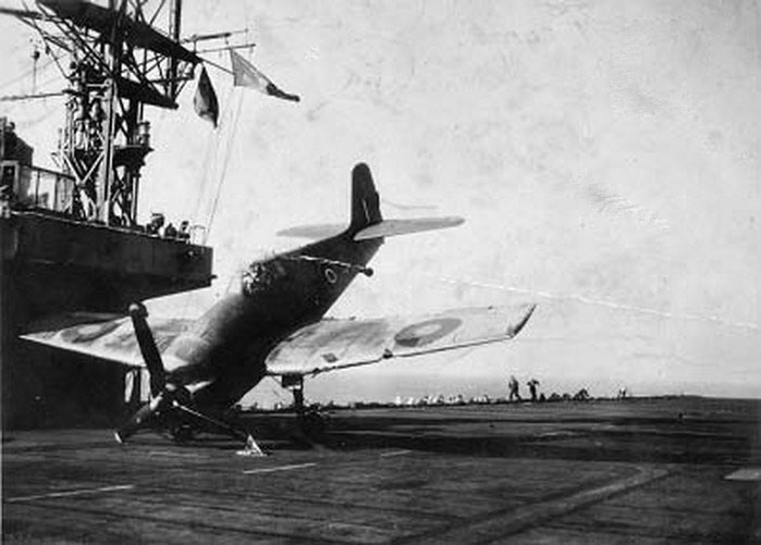 Fleet Air Arm 800NAS Hellcat J landing mishap aboard HMS Ravager 1943 03