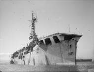 Asisbiz RN escort carrier HMS Nairana at anchor in the Greenock Inverclyde Scotland 17th Feb 1944 IWM A21847