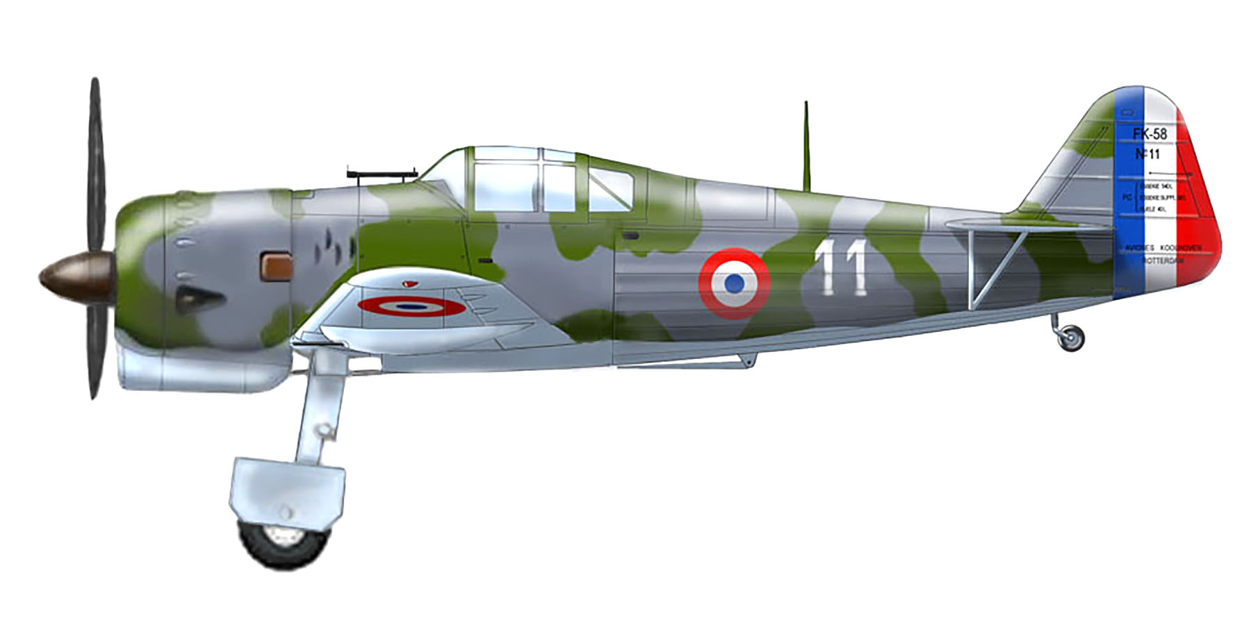 French Airforce Koolhoven FK58 White 11 powered by Gnome Rhone 14N 49 engine France 1940 0A