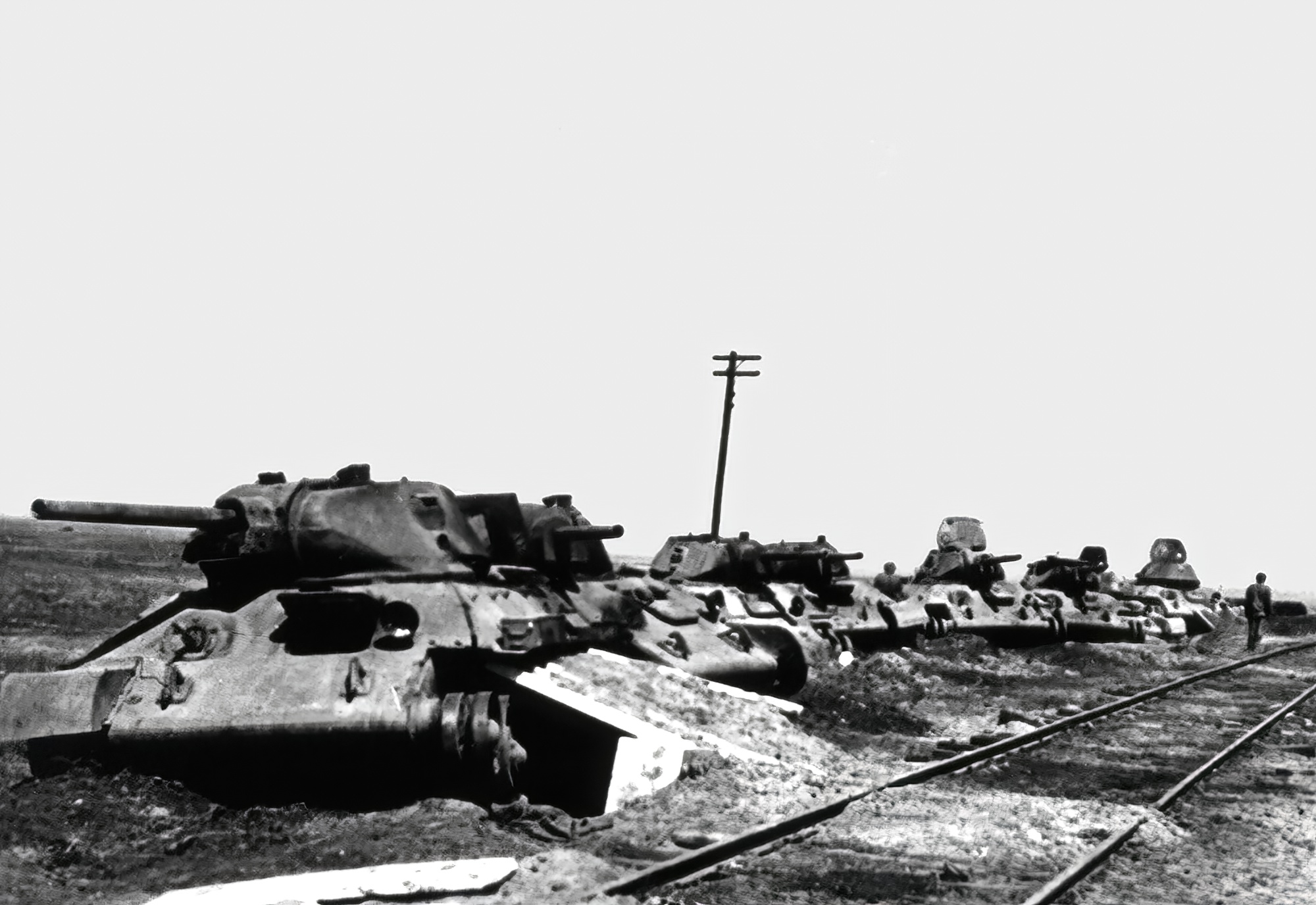 Asisbiz Soviet T 34 tanks destroyed near a railway assembly point by German  bombers 01