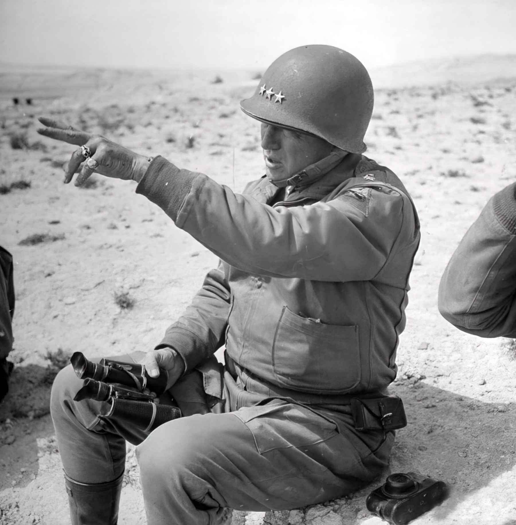 Asisbiz military history North Africa Battle of El Guettar US General George S Patton watches II Corps armored units during the Battle of El Guettar Tunisia 1943