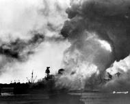 Asisbiz USS Arizona (BB 39) ablaze just after her forward magazines exploded Pearl Harbor Attack 7th Dec 1941 80 G 32920