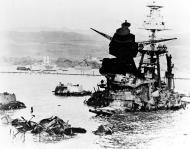 Asisbiz USS Arizona (BB 39) burned out and sunk remains after Pearl Harbor attack 10th Dec 1941 NH 63918