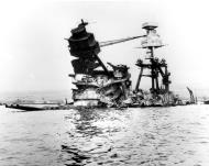 Asisbiz USS Arizona (BB 39) burned out and sunken remains after Pearl Harbor attack 10th Dec 1941 80 G 1021538