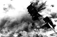 Asisbiz USS Arizona (BB 39) forward superstructure ablaze after her forward magazines exploded Pearl Harbor Attack 7th Dec 1941 NH 97379