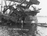 Asisbiz USS Arizona (BB 39) sunken battleship's forward superstructure remains after Pearl Harbor attack 10th Dec 1941 NH 83993