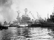 Asisbiz USS California (BB 44) being keep afloat after the Japanese torpedoed and bombed her at Pearl Harbor 7th Dec 1941 NH 64474