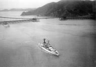 Asisbiz USS California (BB 44) passing under Golden Gate Bridge 11th Oct 1936 80 CF 2055 8