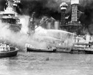 Asisbiz USS West Virginia (BB 45) aflame after the Japanese Attack on Pearl Harbor 7th Dec 1941 80 G 19947