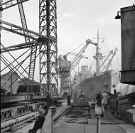 Asisbiz TORCH Liverpool Merseyside Cranes loading equipment on board Transport ships bound for North Africa IWM H25021