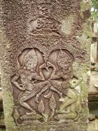 Asisbiz Bayon Temple Bas relief pillars two dancing apsaras Angkor 11