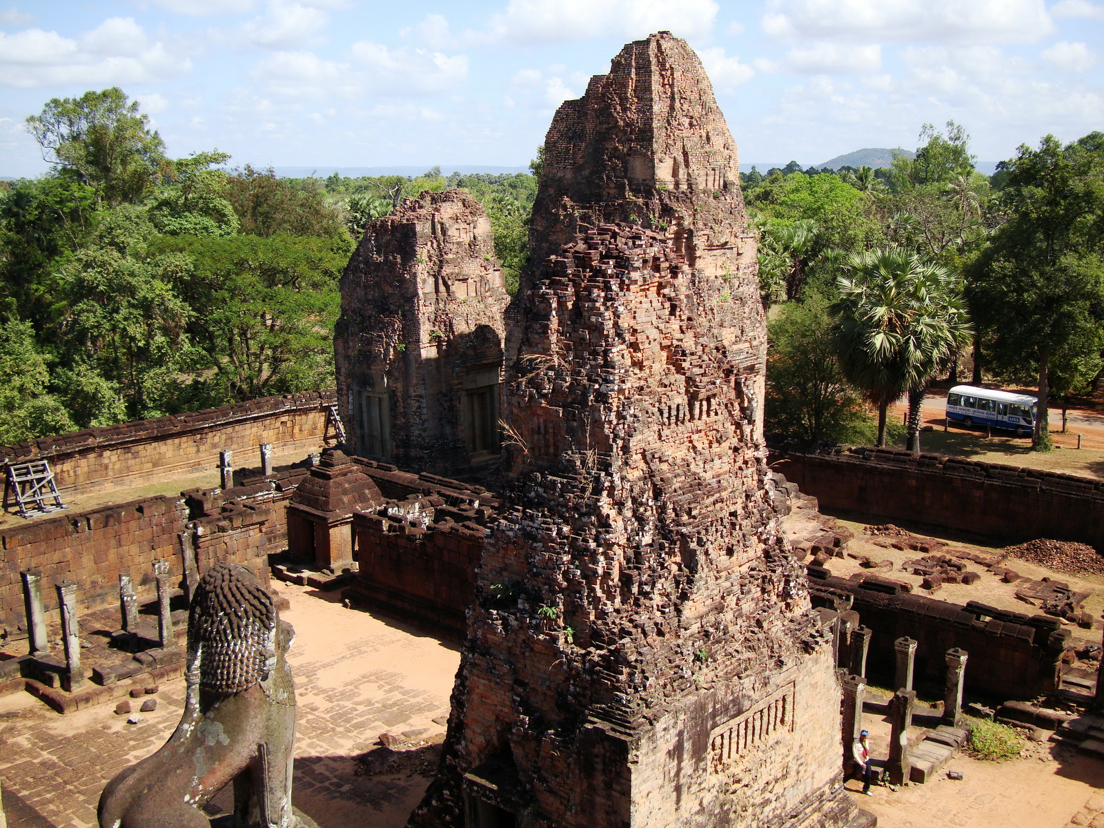 Facing East Pre Rup Temple lion and library East Baray 2010 02