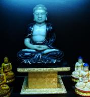 Asisbiz Antique porcelain blue Buddha siting meditation Jade Buddha Temple 01
