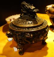 Asisbiz Antique various dragon designed brass or bronze incense holders 01