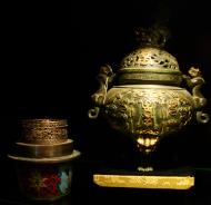Asisbiz Antique various dragon designed brass or bronze incense holders 04