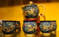 Asisbiz Chinese porcelain china blue dragon tea set Jade Buddha Temple 01
