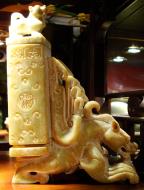 Asisbiz White marble Chinese guardian bookend Jade Buddha Temple shop 01