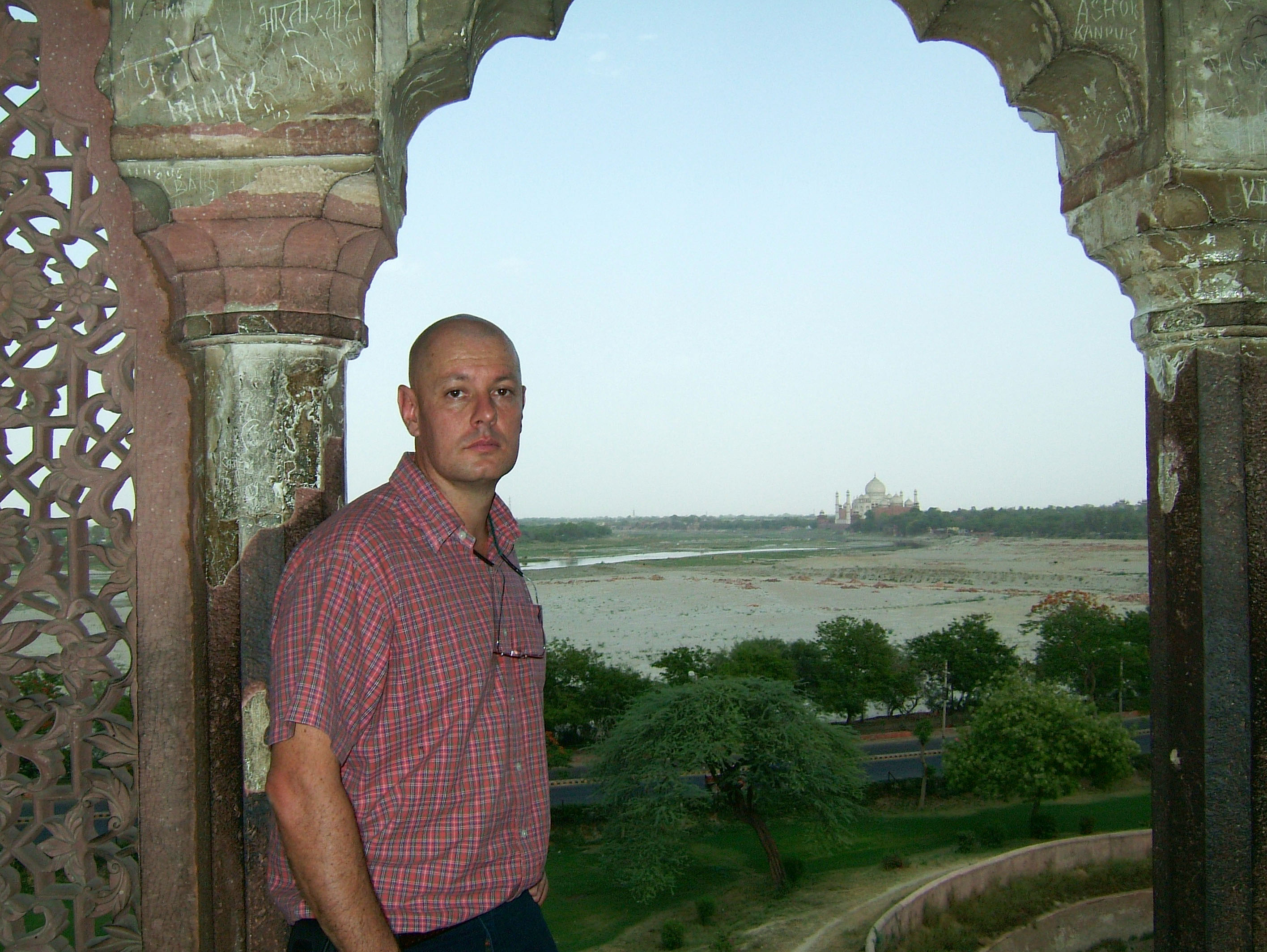 Uttar Pradesh Agra Agra Fort view of Taj Mahal India Apr 2004 03