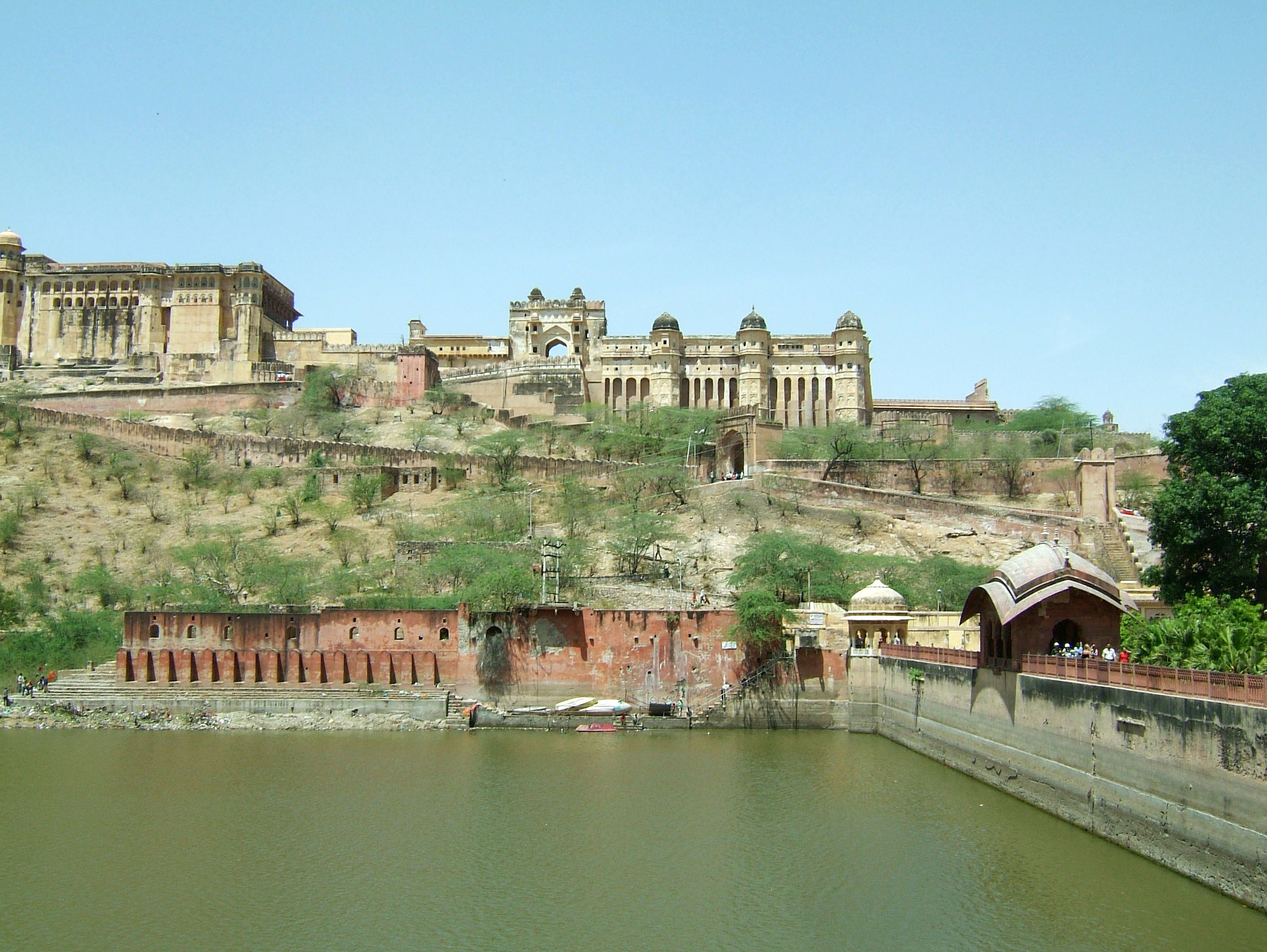 Rajasthan Jaipur Amber Fort viewed from Maotha lake India Apr 2004 02