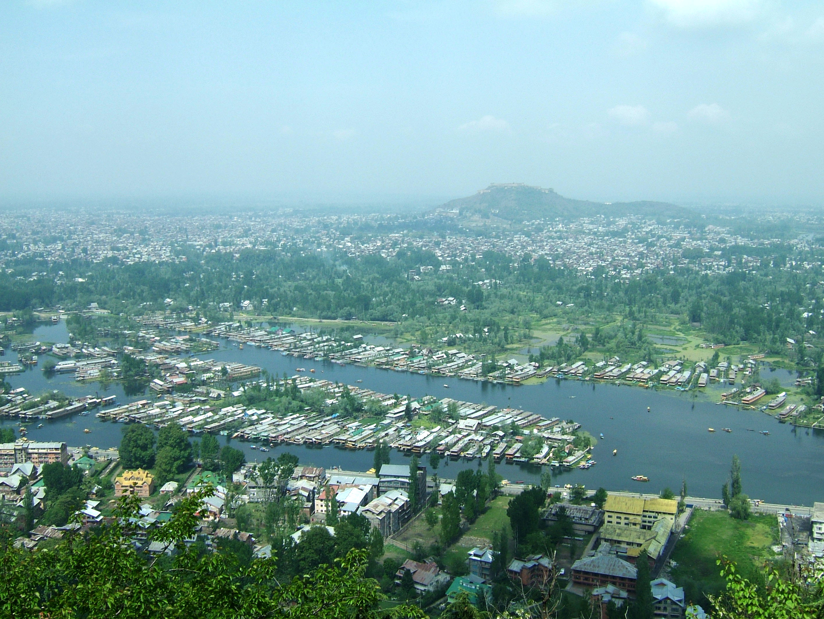 Kashmir panoramic view of Dal Lake and the city of Srinagar India Apr 2008 02