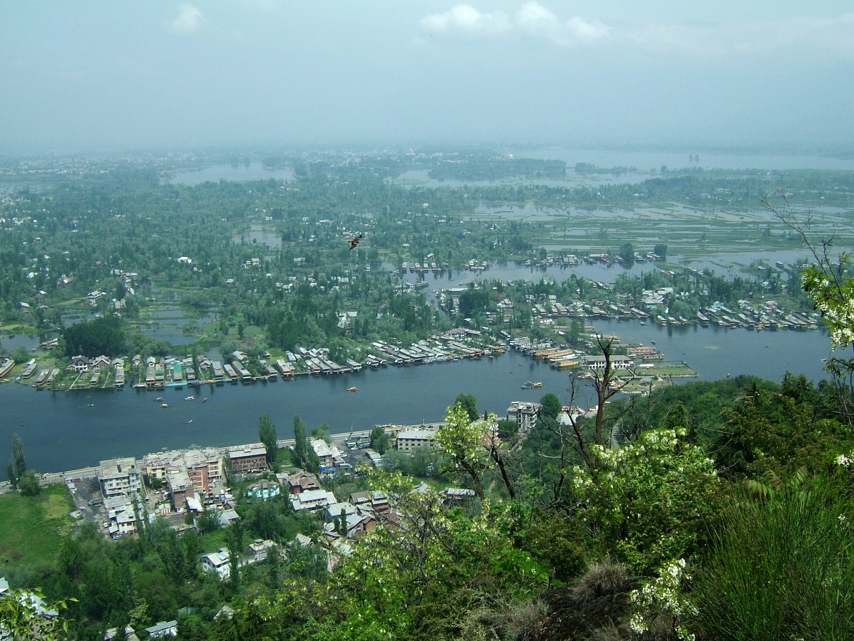 Kashmir panoramic view of Dal Lake and the city of Srinagar India Apr 2008 05