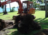 Asisbiz Using a Hitachi Backhoe to remove coco tree stumps Tabinay Philippines 03