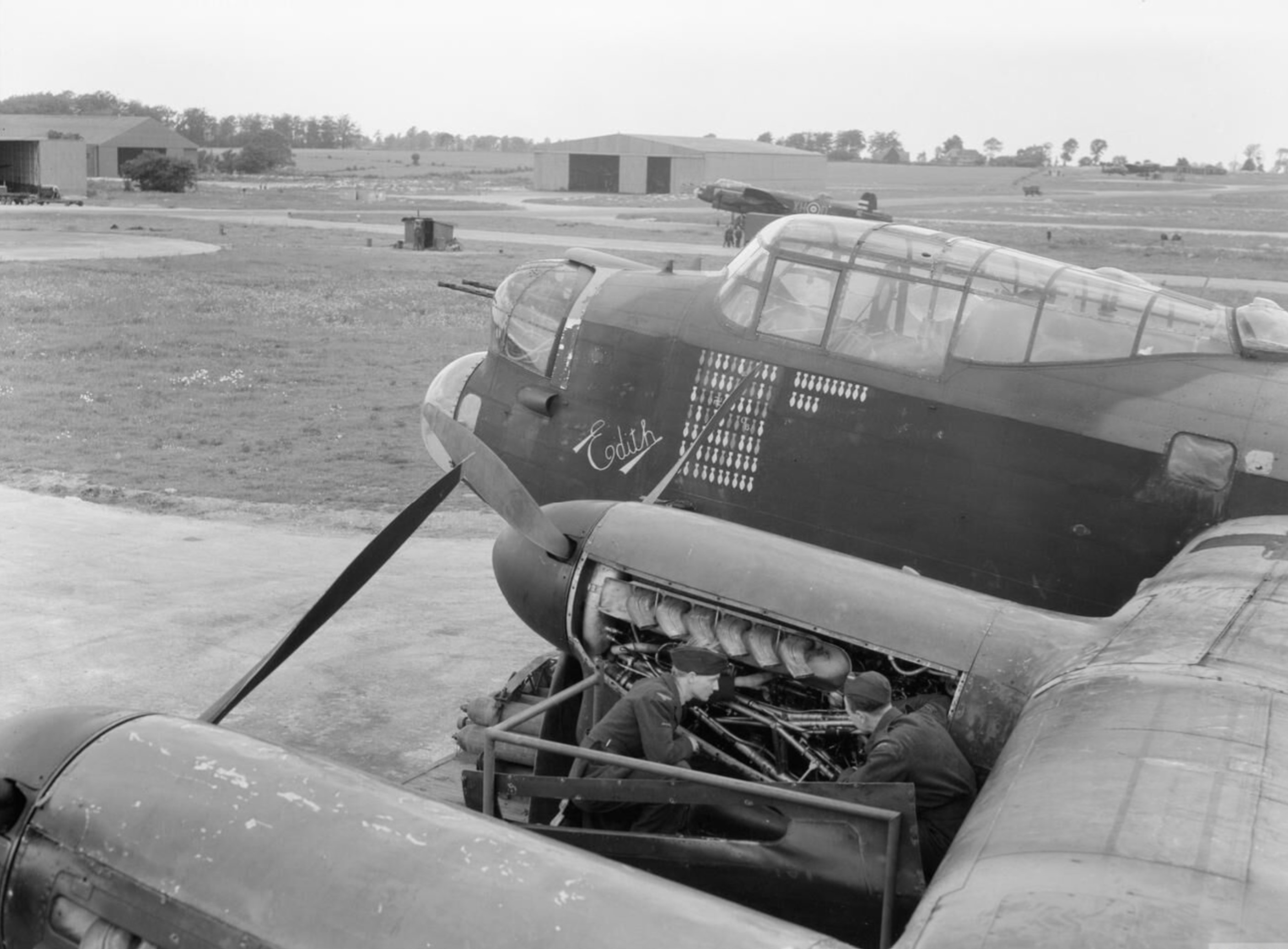 Lancaster BIII RAF 218Sqn HAQ LM577 Edith on a pan hard standing at Chedburgh Suffolk