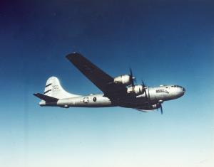 Asisbiz WWII color photo of USAAF 42 63355 Boeing B 29 Superfortress 468BG793BS Bella Bortion in flight 01