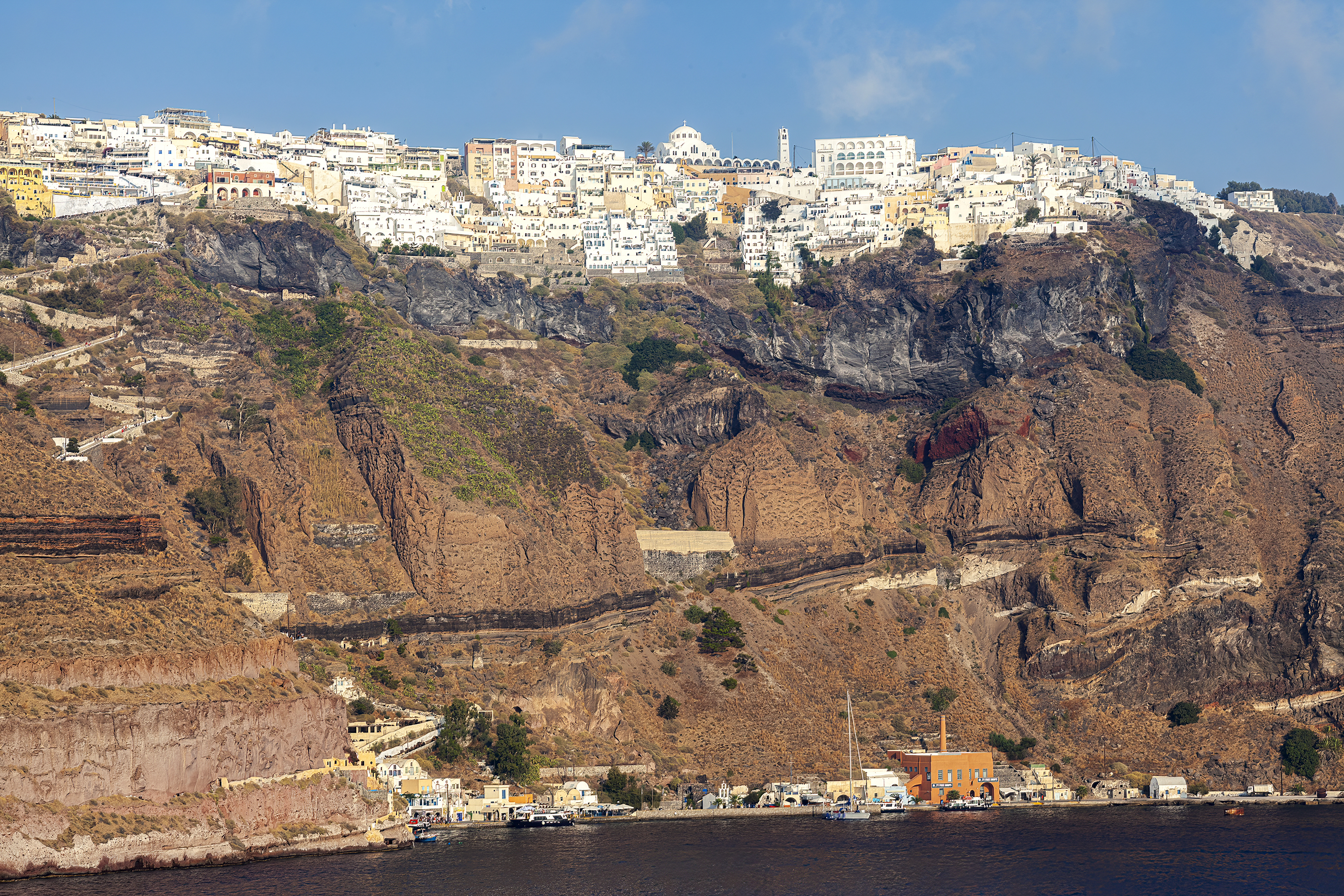 Cityscapes Greece Thira viewed from Santorinis ship ferry Cyclades Islands Santorini Aug 2011