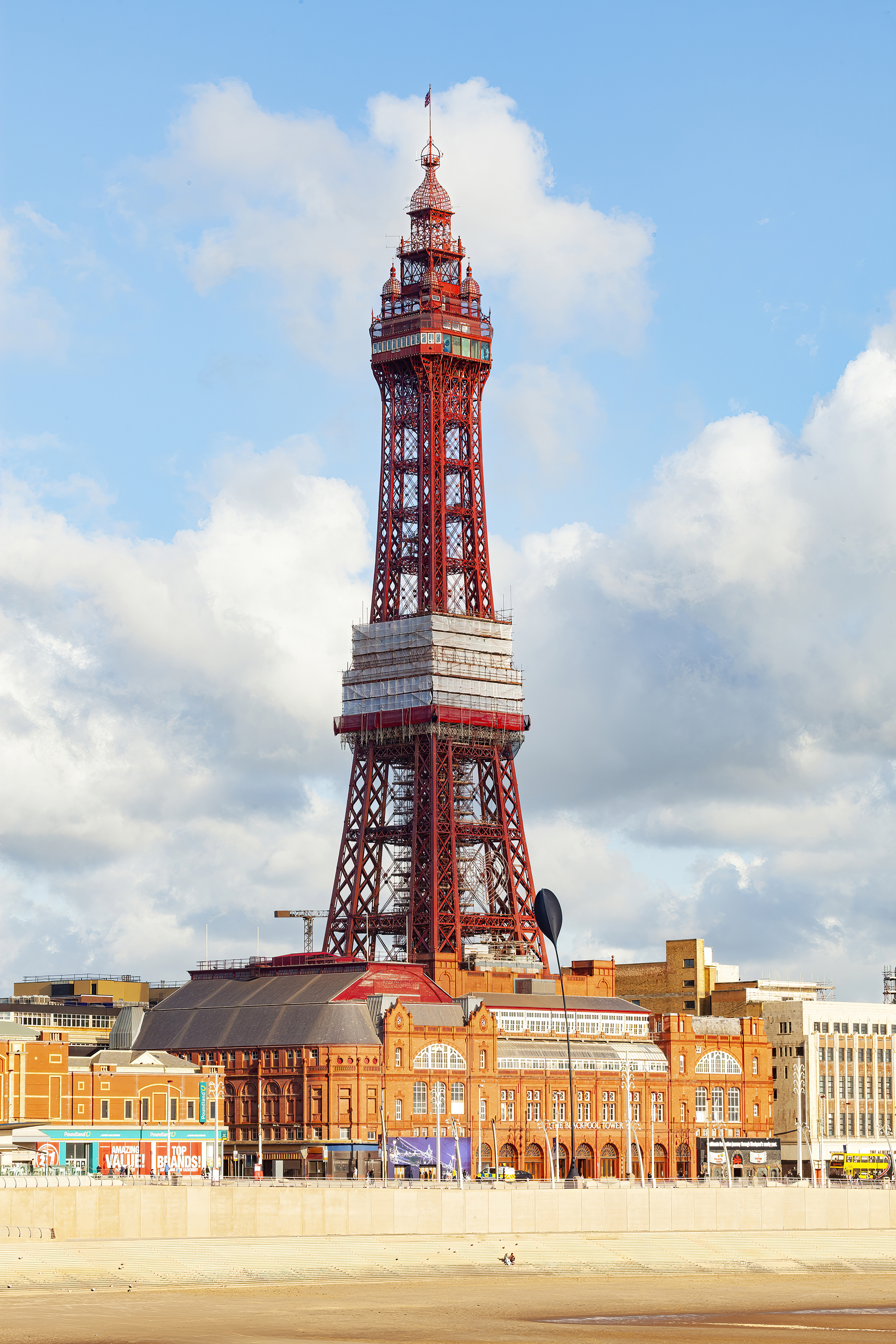 Iconic places UK Blackpool tower viewed from the North Pier England United Kingdom Jul 2015 01