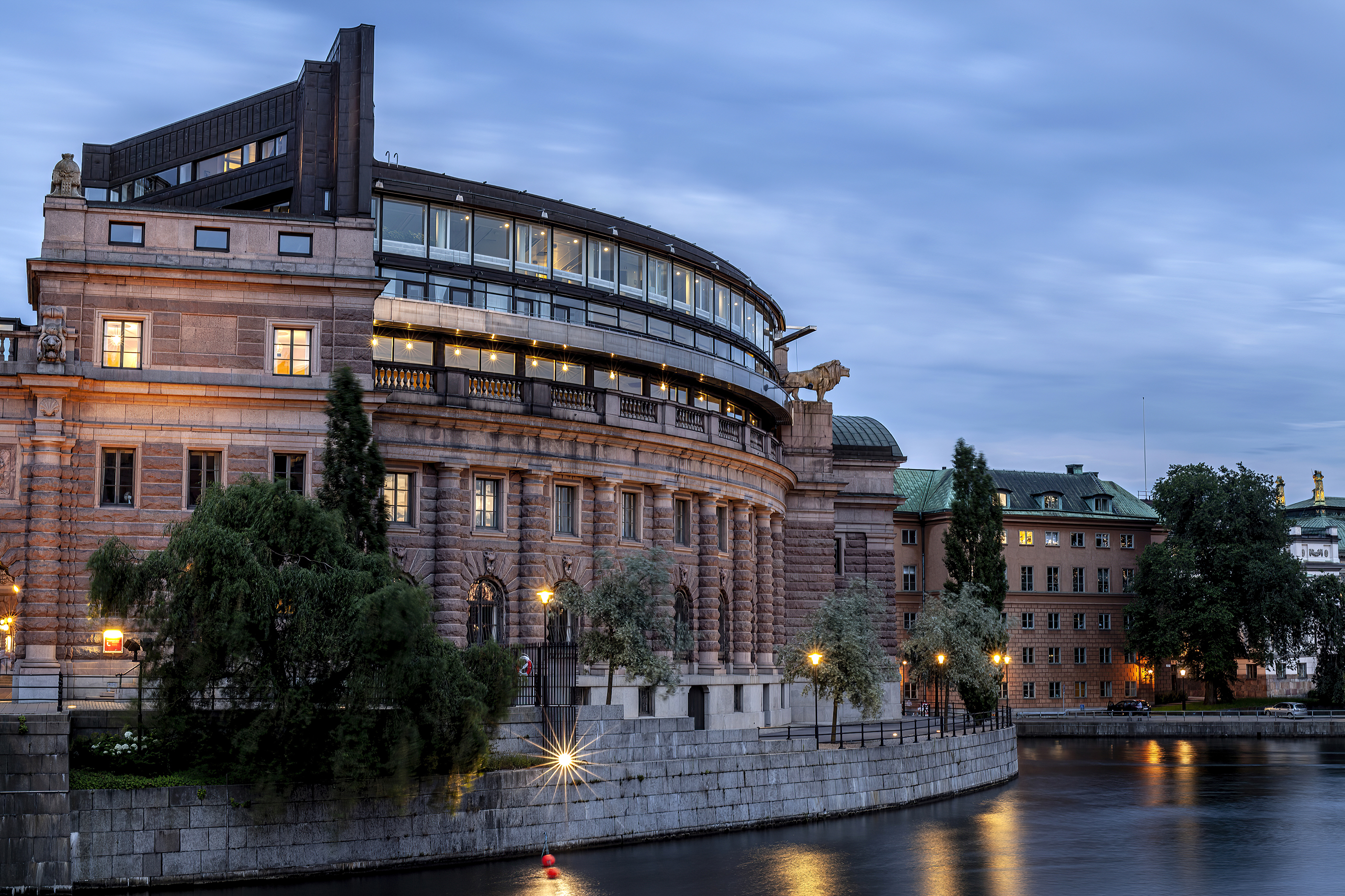 Twilight cityscapes photo Sweden Parliment House Riksgatan 1 Stockholm July 2012 01