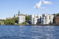 Asisbiz Iconic cities Stockholm Sweden Saltsjoqvarn Ferry Wharf area with Danvikshem left Stockholm July 2012 02