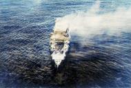 Asisbiz Japanese aircraft carrier Hiryu burning shortly after sunrise Battle of Midway on 5th June 1942 asis color