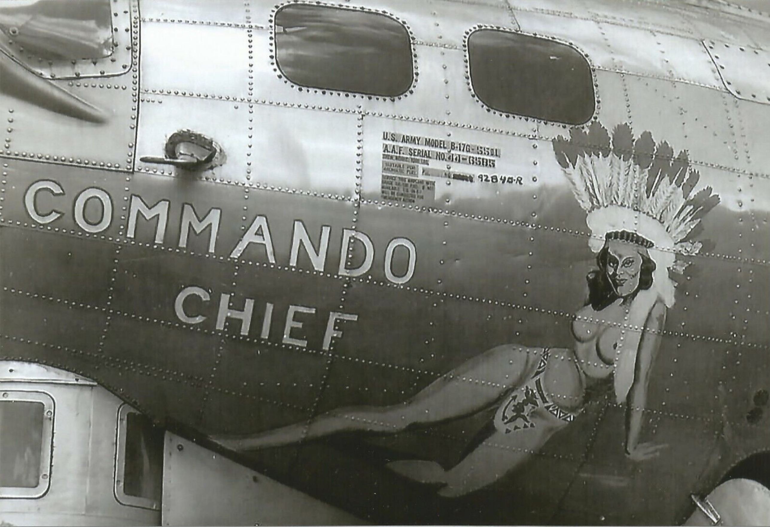 44-6585 B-17G Fortress 8AF 306BG423BS RDK Commando Chief nose art right side eBay01
