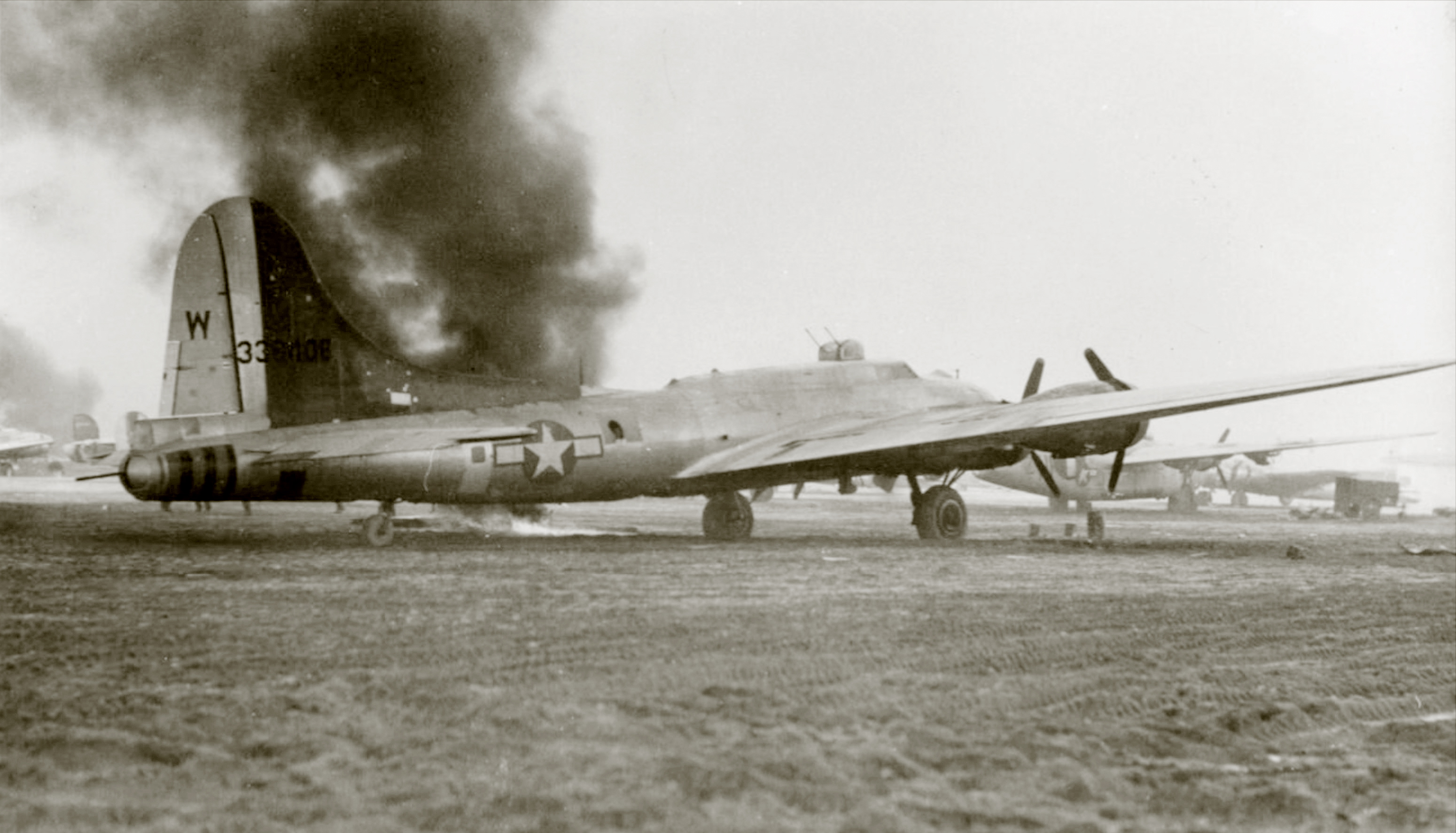 43-38406 B-17G Fortress 8AF 34BG7BS R2W damaged by strafing Operation Bonaparte at Brussels 1st Jan 1945 FRE3417