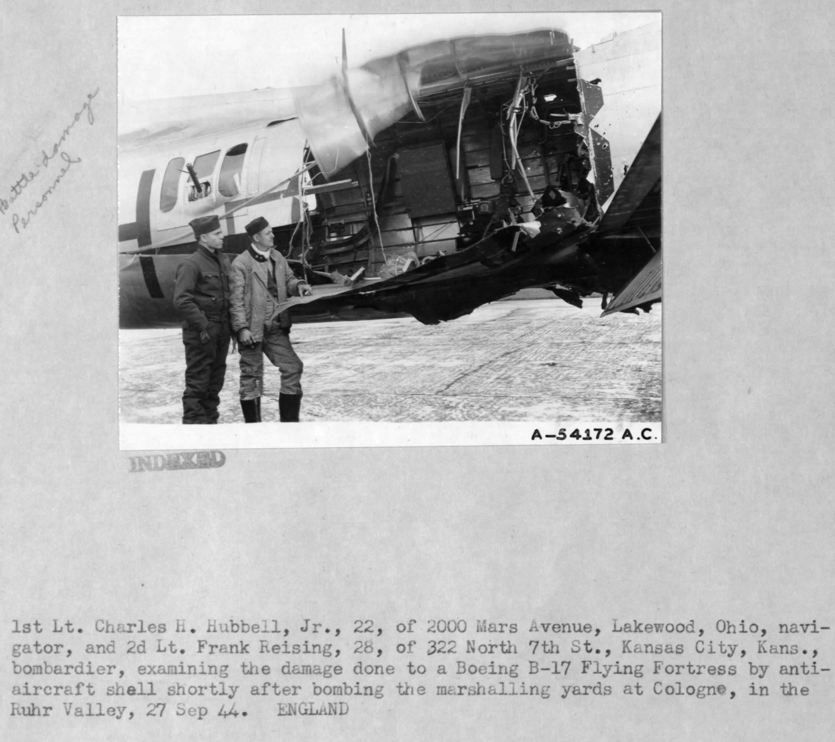 42-98004 B-17G Fortress 8AF 351BG508BS YBH hit by a flak over Cologne 27th Sep 1944 02