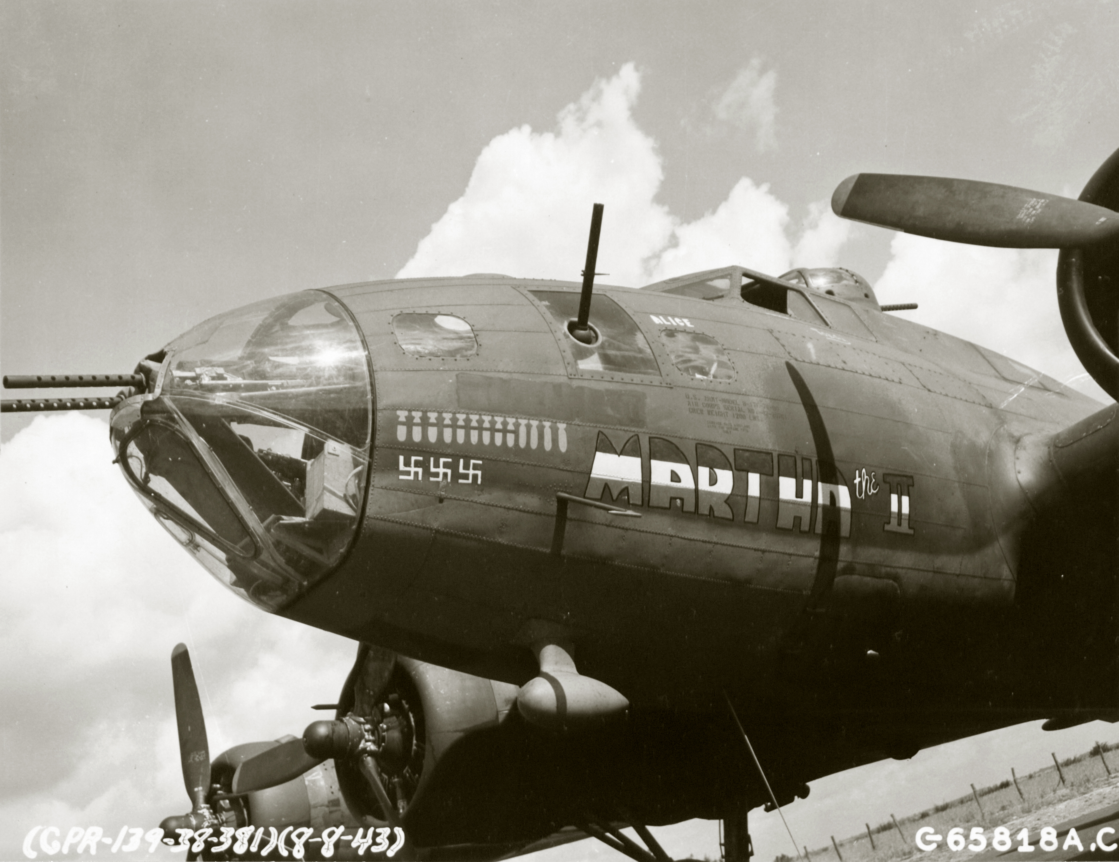 42-29761 B-17G Fortress 8AF 381BG533BS VPW Martha II nose art at Ridgewell 24th Jan 1944 NA371