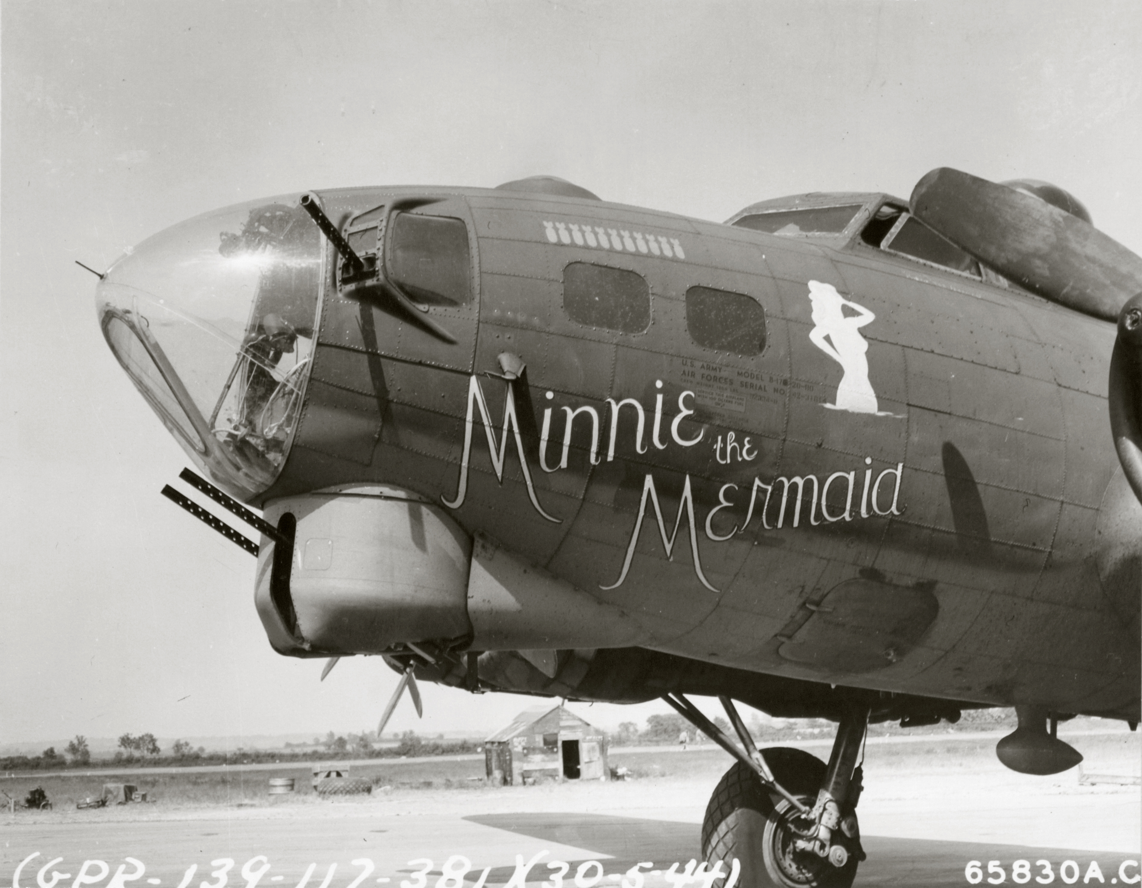 42-31614 B-17G Fortress 8AF 381BG533BS VPL Minnie the Mermaid nose art at Ridgewell 30th May 1944 NA461