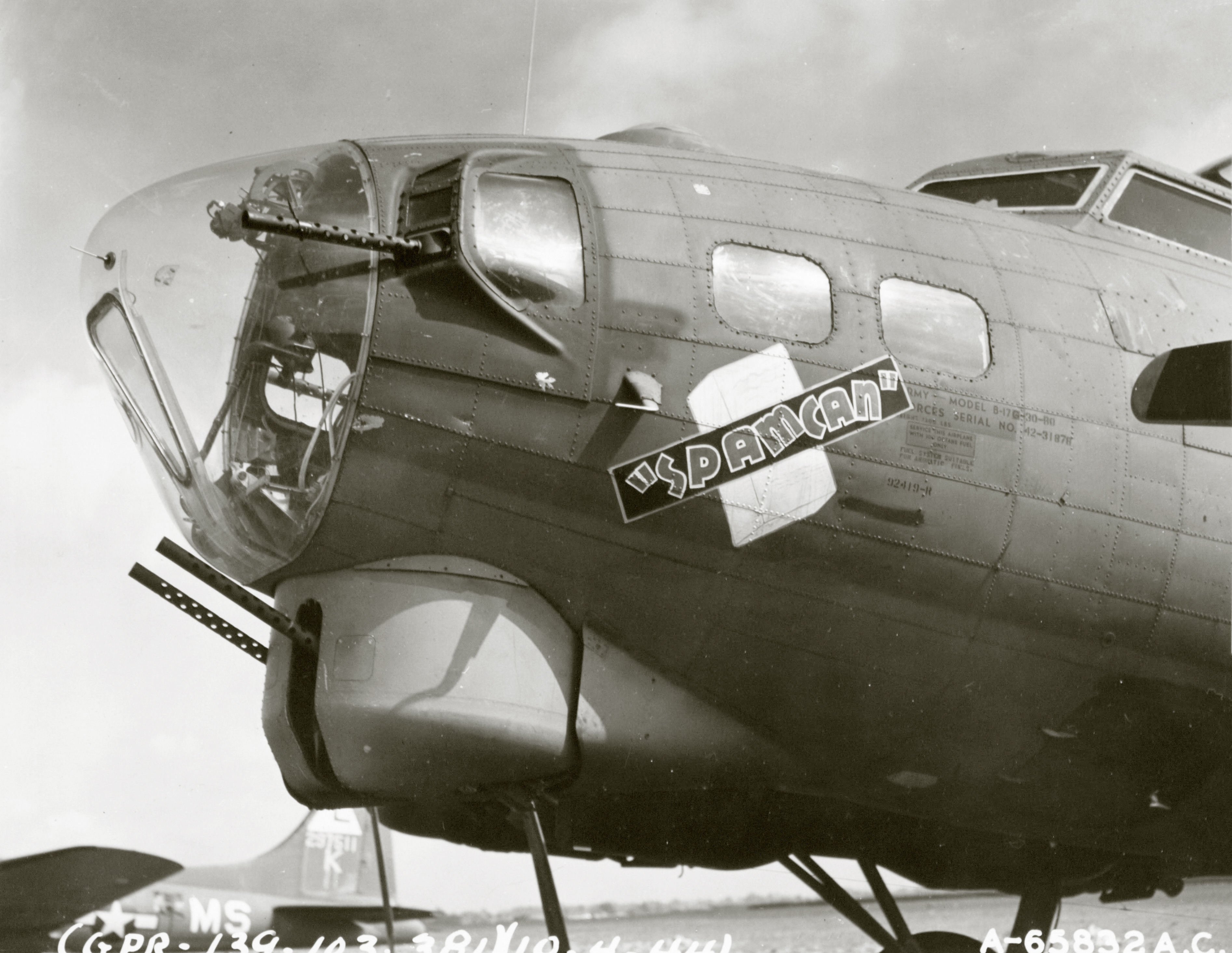 42-31878 B-17G Fortress 8AF 381BG535BS MSZ Spamcan nose art at Ridgewell 10th Apr 1944 NA479