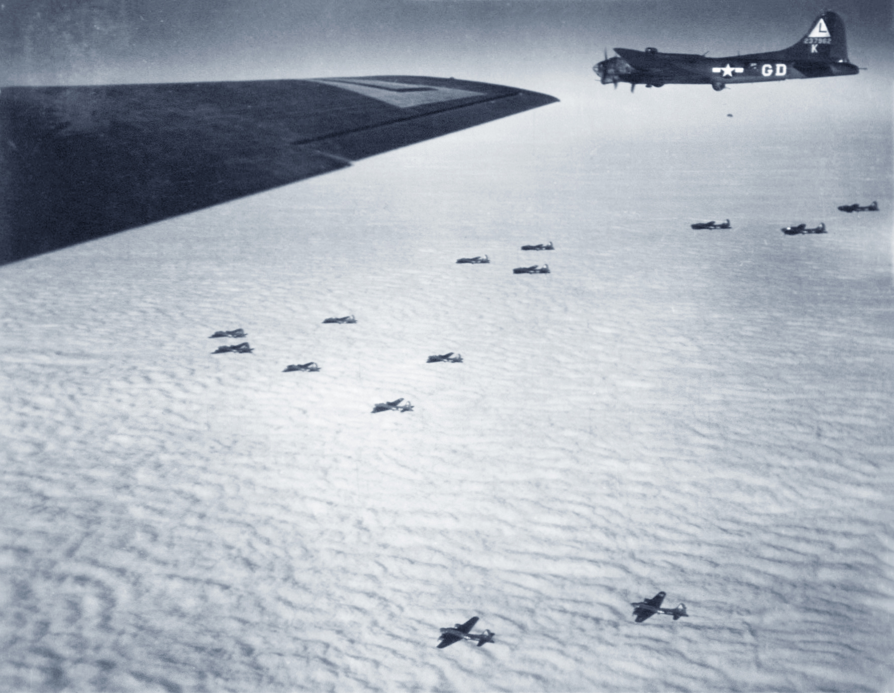 42-37962 B-17F Fortress 8AF 381BG534BS GDK Betty Lou over occupied Europe with thick cloud cover 1944 NA2542