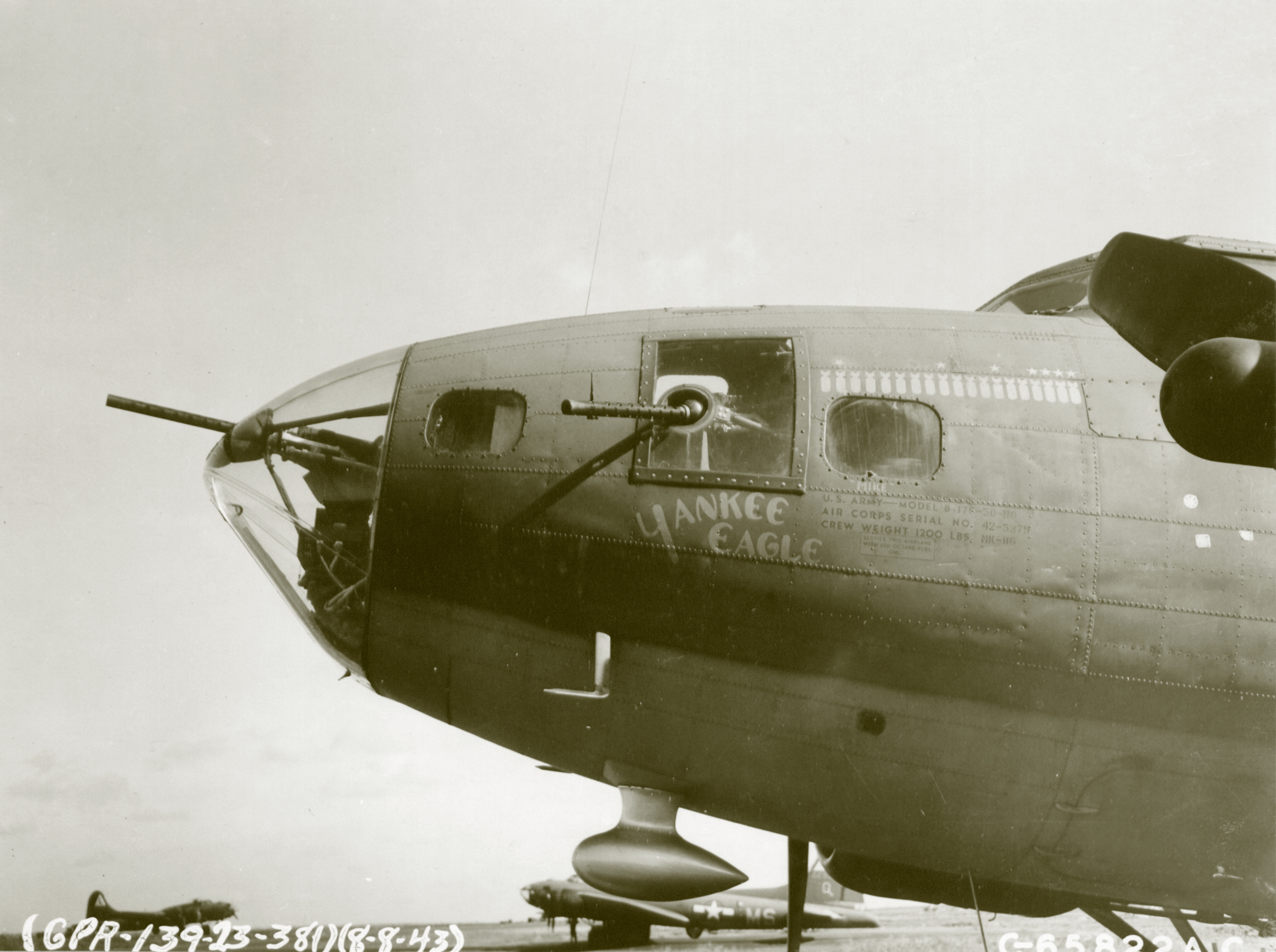 42-5379 B-17F Fortress 8AF 381BG Yankee Eagle nose art at Ridgewell 8th Aug 1943 NA403