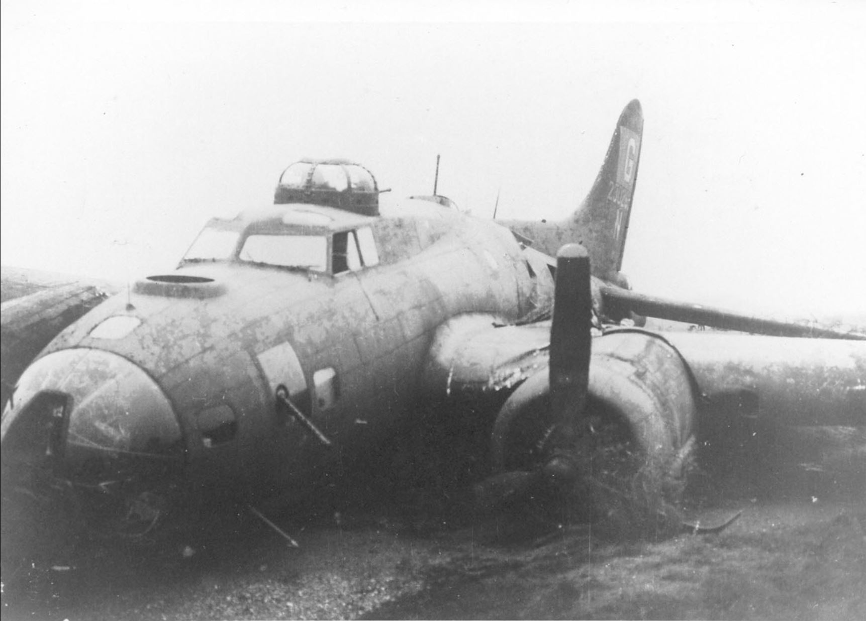 42-30263 B-17F Fortresses 8AF 385BG551BS HRN Portia's Revenge belly landed 01